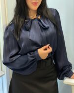 شومیز پاپیون سرمه ای - Image 2
